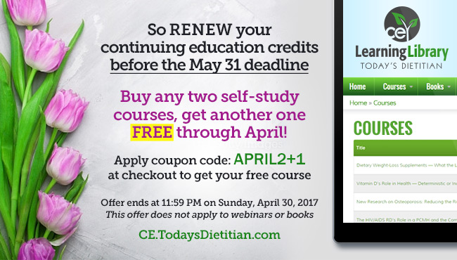 So renew your continuing education credits before the May 31 deadline. Buy any two self-study courses, get another one FREE through April! Apply coupon code APRIL2+1at checkout to get your free course. Offer ends at 11:59 PM on Sunday, April 30, 2017. This offer does not apply to webinars or books.