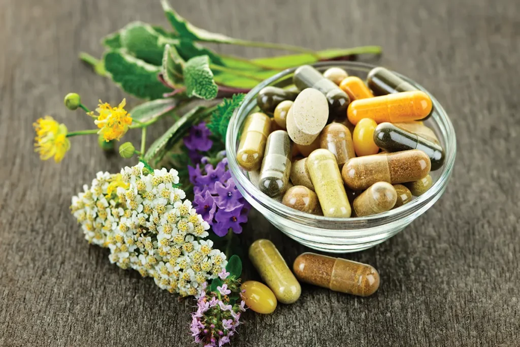 A bowl of herbal supplements
