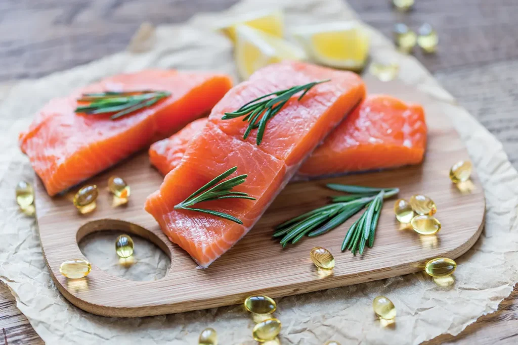 Fish with omega-3 fatty acids on a cutting board